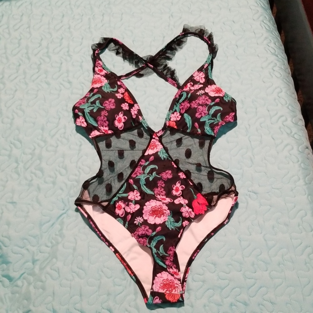 Floral Polka Dot Mesh Monokini